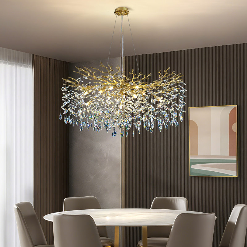 Lustre linéaire en cristal 39 po, Doré