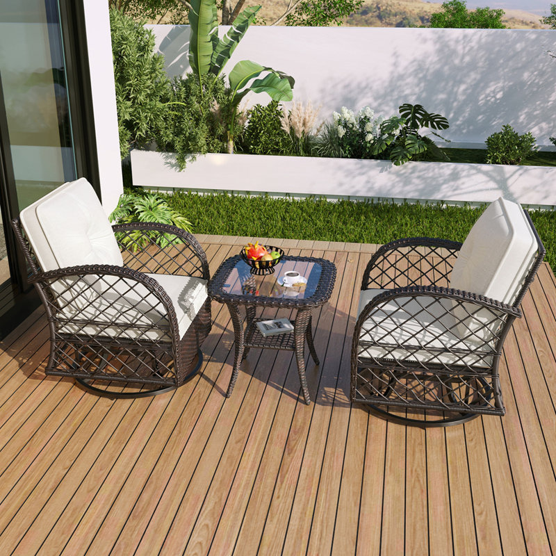 Hayes Outdoor 3-Piece Conversation Set with Swivel Chairs, Brown