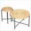 Ensemble de tables basses cylindriques vieillies avec pieds en métal noir - aspect bois aggloméré / PVC pour la durabilité du salon-1721672755