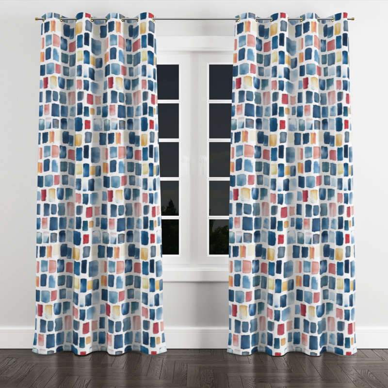 Rideaux Modern Window - rideau à œillets patchwork bleu et rose - 1 panneau, Œillets dorés, L 52 po x L 63 po