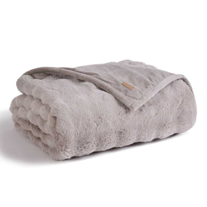 Ridgeline Faux Fur Throw Blanket, Taupe, 80" L x 60" W