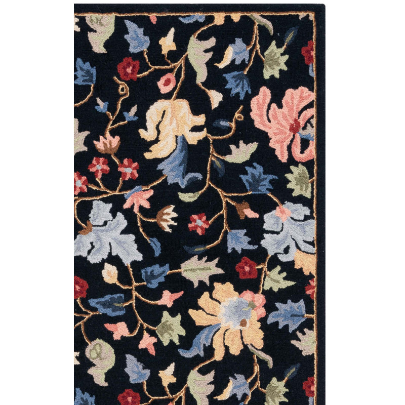 Tapis floral rouge / noir en laine / coton touffeté à la main Chelsea, Rectangle 6 pi x 9 pi