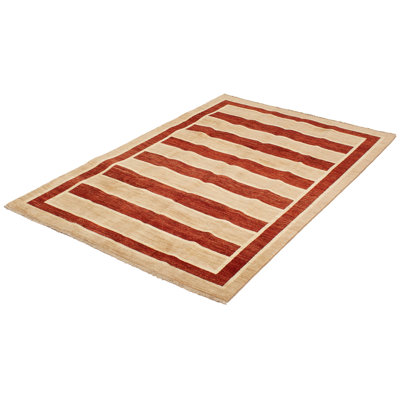 Tapis de zone en laine beige noué la 6 pi x 9 pi one-of-kind Ziegler