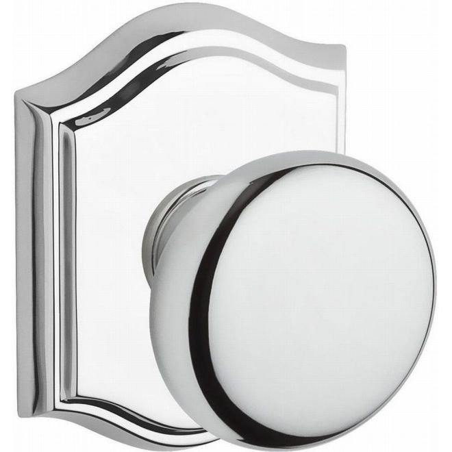 Round Passage Door Knob with Traditional Arch Rose, Polished Chrome