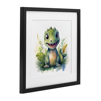 Crafty Dino & Foliage Framed Print Under Glass, design by Steve Hunziker