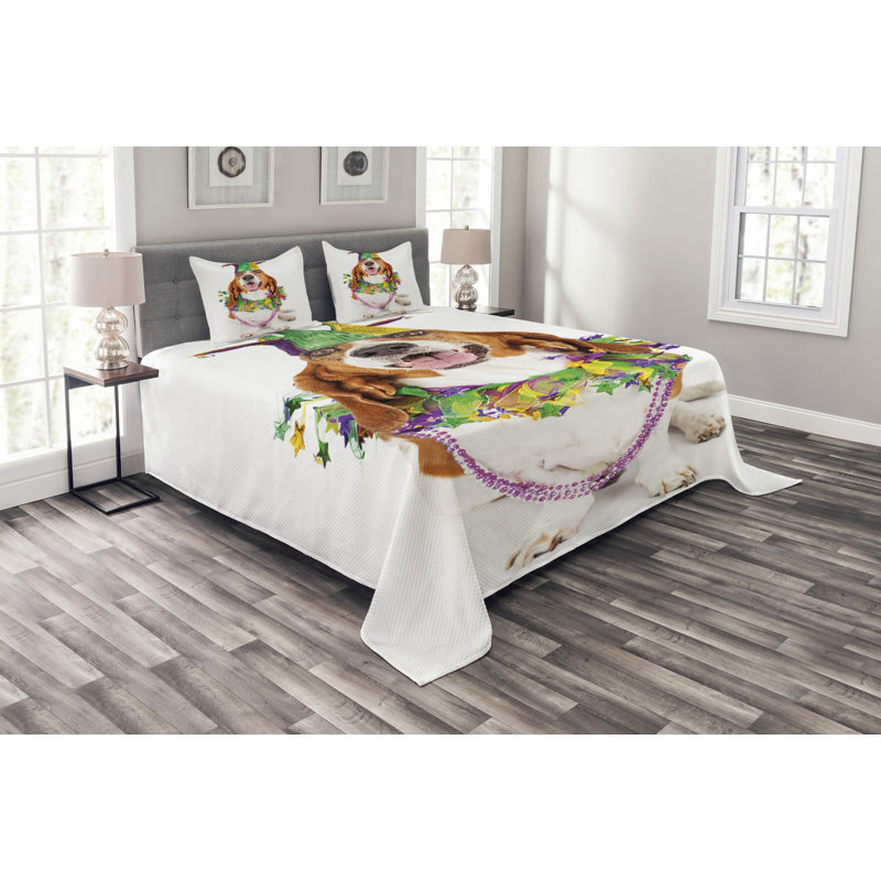 Aeisha Brown/Green/Purple Microfiber Bedspread Set, 220 x 264 cm