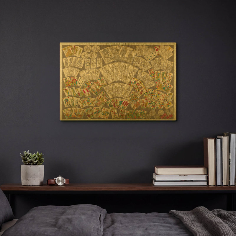 «Play Cartes» par Wild Apple Portfolio, art mural en métal doré, 16 po x 12 po, 16"x12"