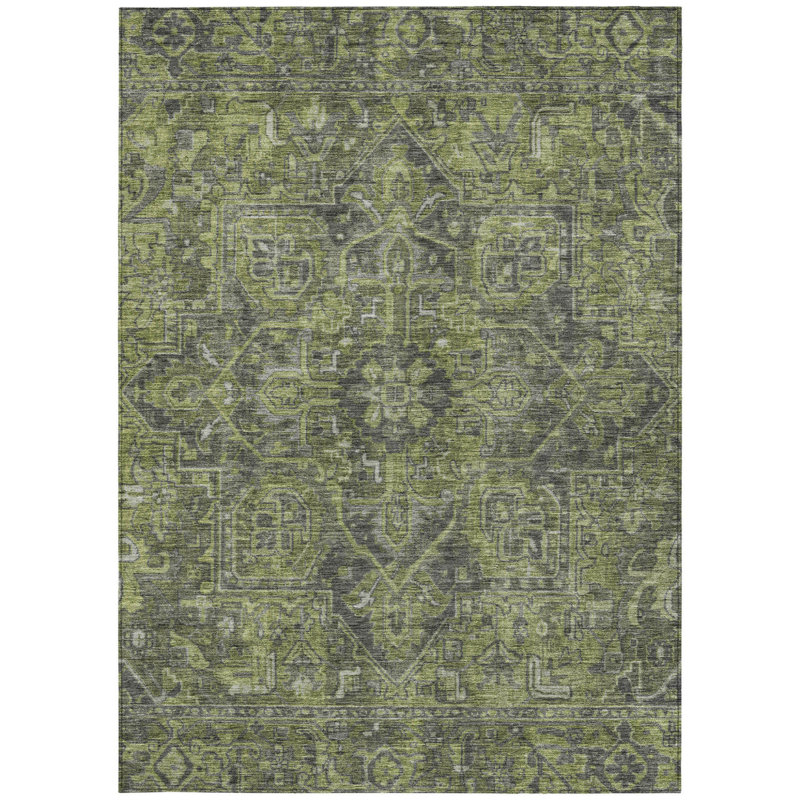 Tapis extérieur lavable antidérapant de 9 pi x 12 pi vert et gris