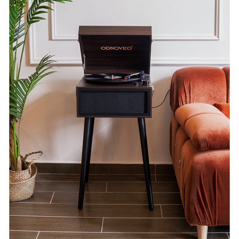 Mid-Century Vintage Floor Turntable with Bluetooth & USB Vinyl Record Player
