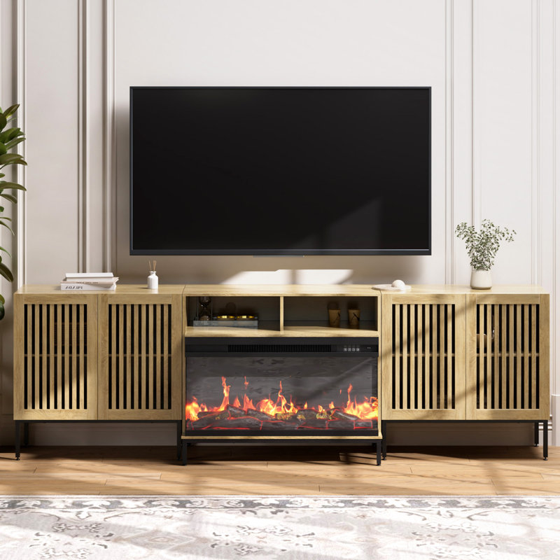 3-sided Glass Farmhouse Fireplace Tv Stand For Tvs Up To 100 Inch, Entertainment Center With 36" Electric Fireplace,brown Tv Console With Storage Cabinets For Living Room