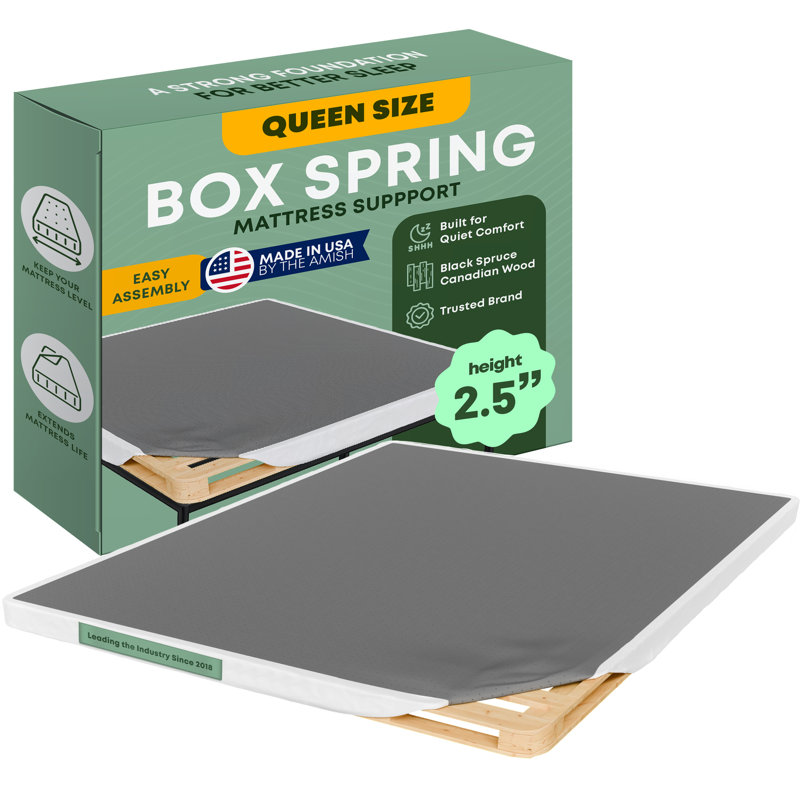 Unassembled Queen Box Spring For Queen Bed – 2.5-Inch Wood Box Spring Only – Quiet Noise-Free Replacement Mattress Foundation, Easy Assembly (White)