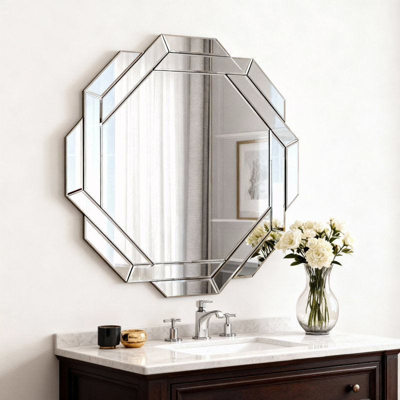 Miroir à cadre biseauté avec cintres, 29,92 po x 29,92 po