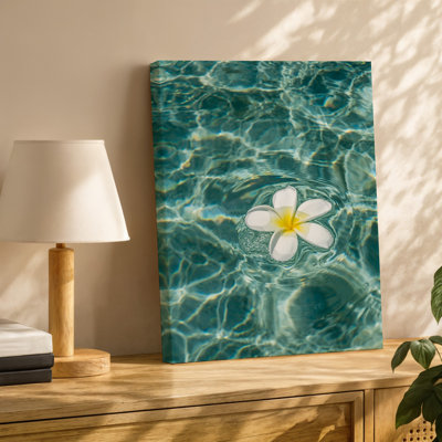 Canvas A Serene And Tranquil Scene Featuring A Single White Flower Wall Art With A Yellow Centre Gently Floating On The Surface Of Canvas Wall Art