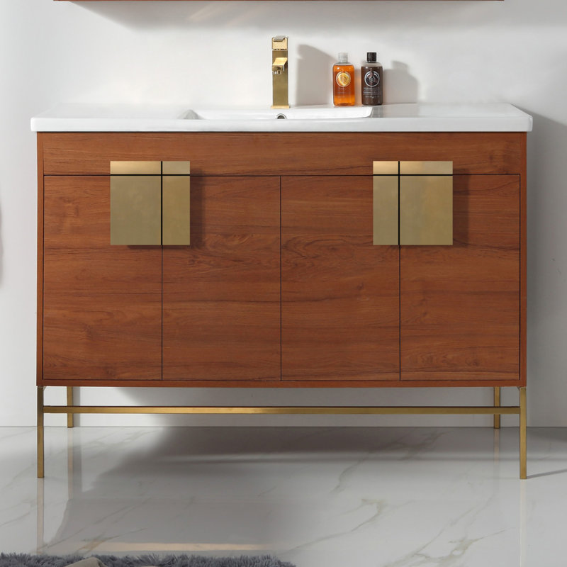 Ensemble de meuble-lavabo simple 48 po Maisie, Laiton satiné, Noyer épicé