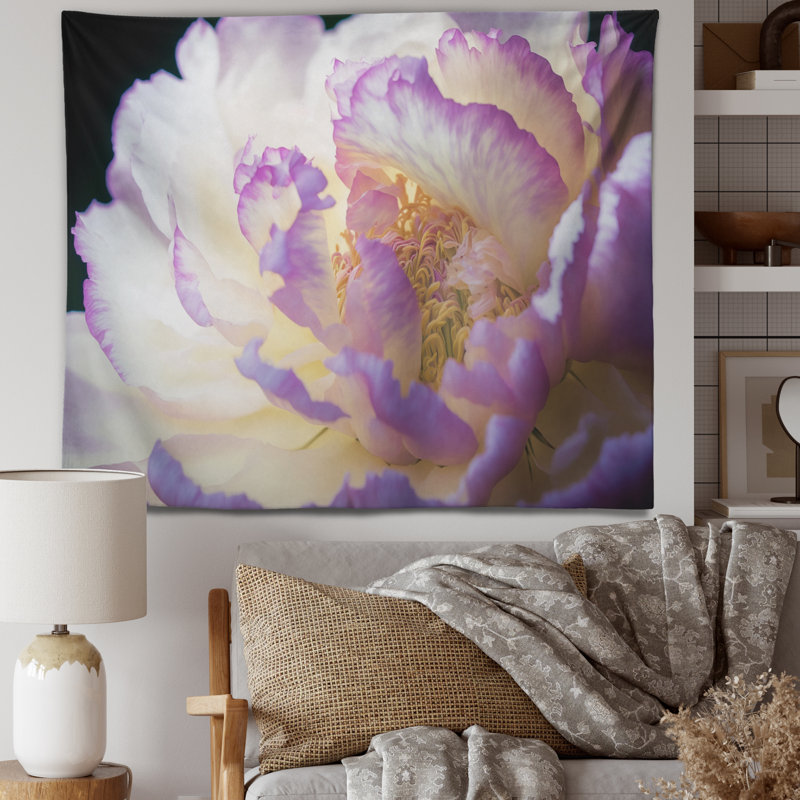 Blossoming Pink And White Peony III Polyester Tapestry, 50" H x 60" W