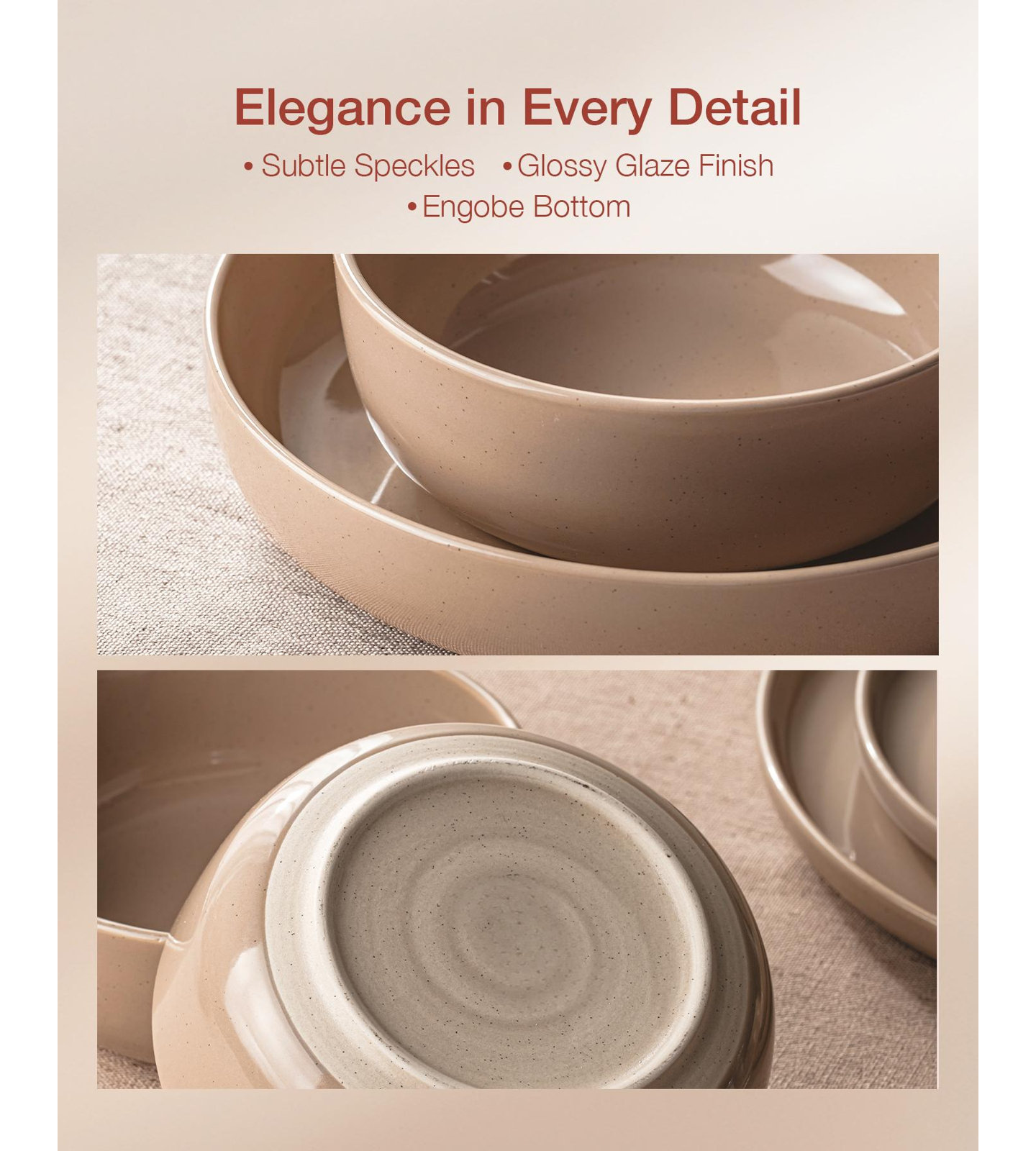 Famiware 24 Piece Stoneware Dinnerware Set - Service for 8, Brown