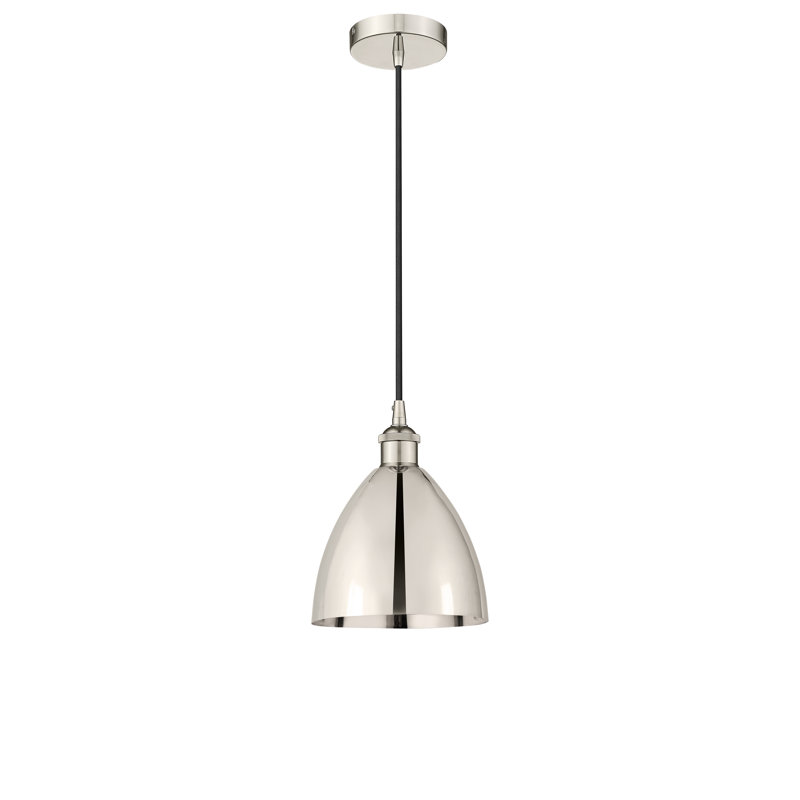 1 - Light Single Drop Pendant Pendant, Polished Nickel, Polished Nickel, 11.25" H x 7.5" W x 7.5" D