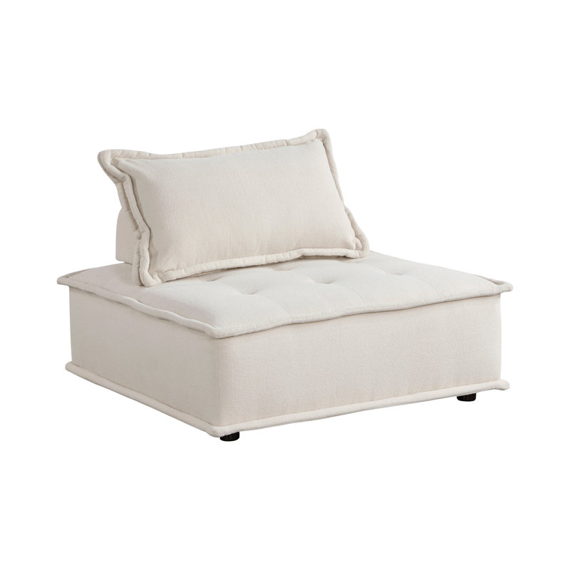 Chaise moderne en bois massif rembourrée en beige Boucle pour le salon à profil bas avec base de soutien