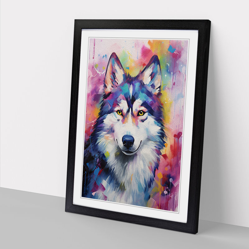 Husky Impressionism - Framed Print, 46cm H x 34cm W x 2cm D, Black Framed