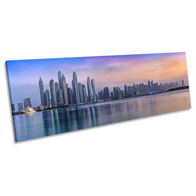 Dubai Skyline City Dusk - Wrapped Canvas Panoramic Print
