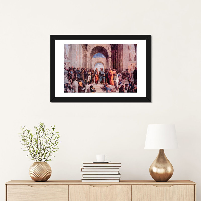 LÉcole d'Athènes par - impression, H 16 po x l 24 po x P 1 po, Papier beaux-arts encadré noir, Blanc