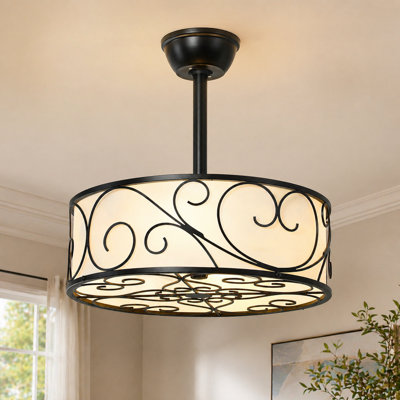 20" Modern Caged Ceiling Fan with Light Kit and Remote Control for Bedroom