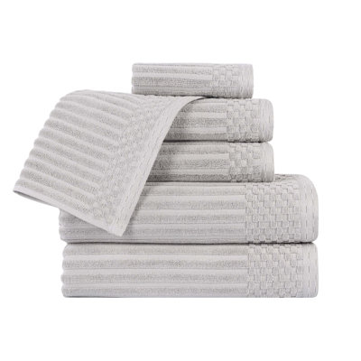 Ensemble de serviettes en coton très absorbant de six articles avec bordure unie et carreauté Ruvins