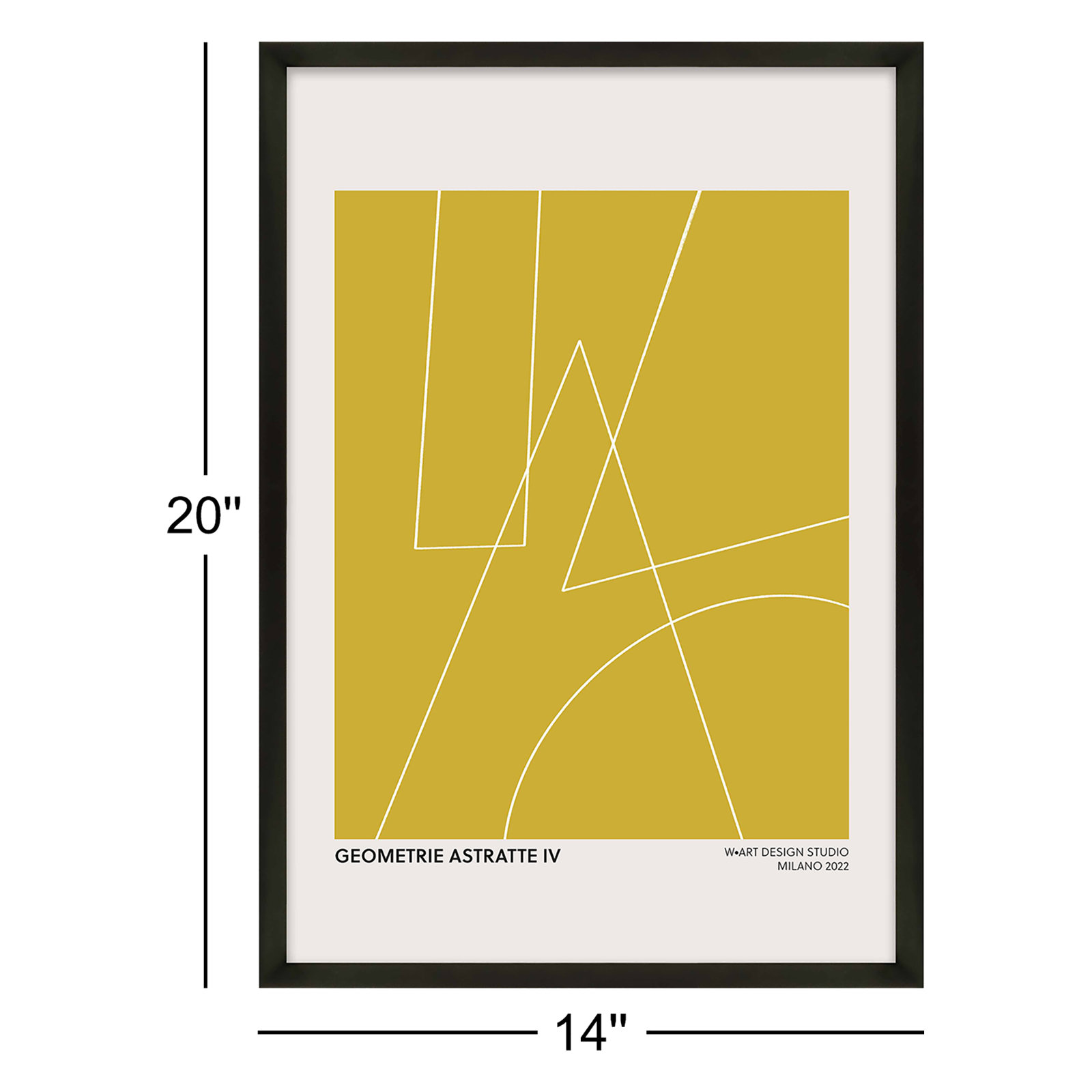 Caila "Geometric Abstraction in Yellow" Print, Black, 20" H x 14" W x 1.25" D