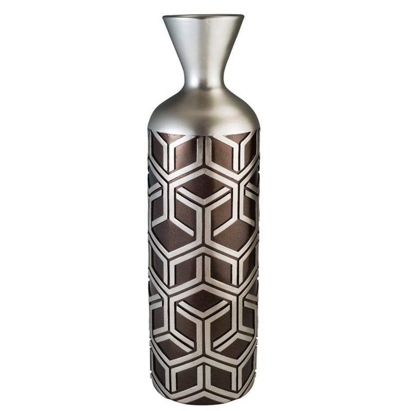 Vase de plancher en polyrésine cylindrique 22 pouces, Brun / Argenté