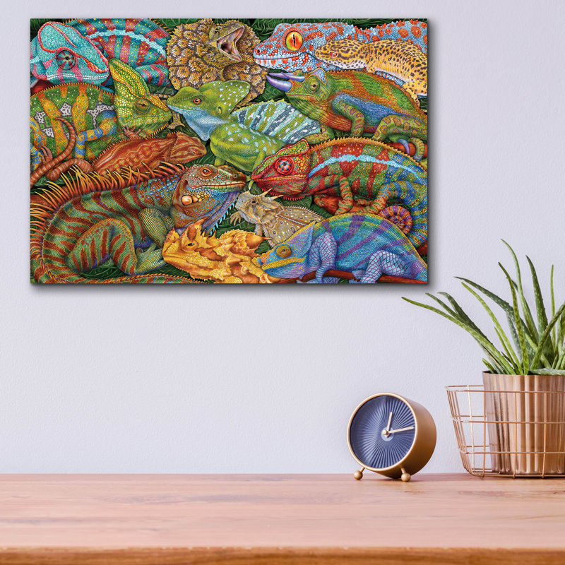 Art mural en verre épique «Reptiles» par Tim Jeffs, 16 po x 12 po