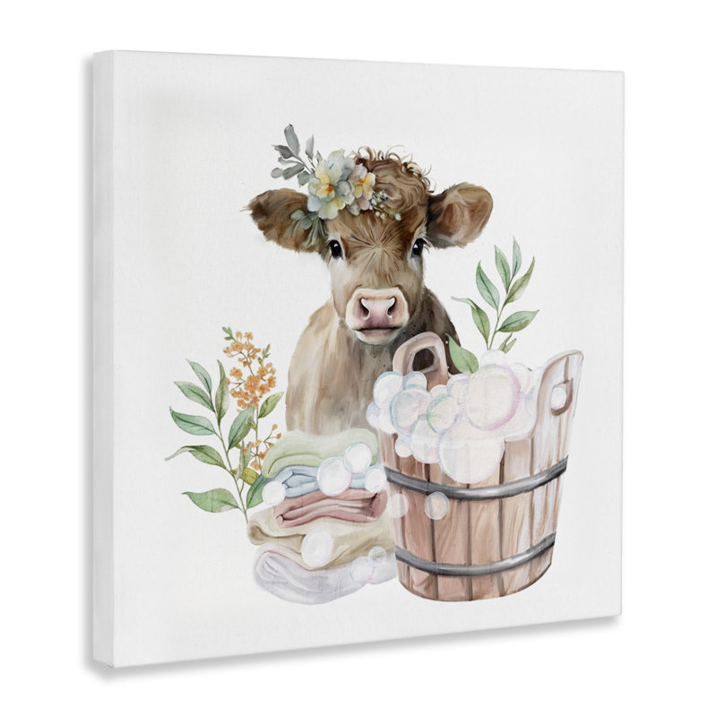 «Laundry Day Baby Cow», toile par Kim Allen, H 24 po x l 24 po