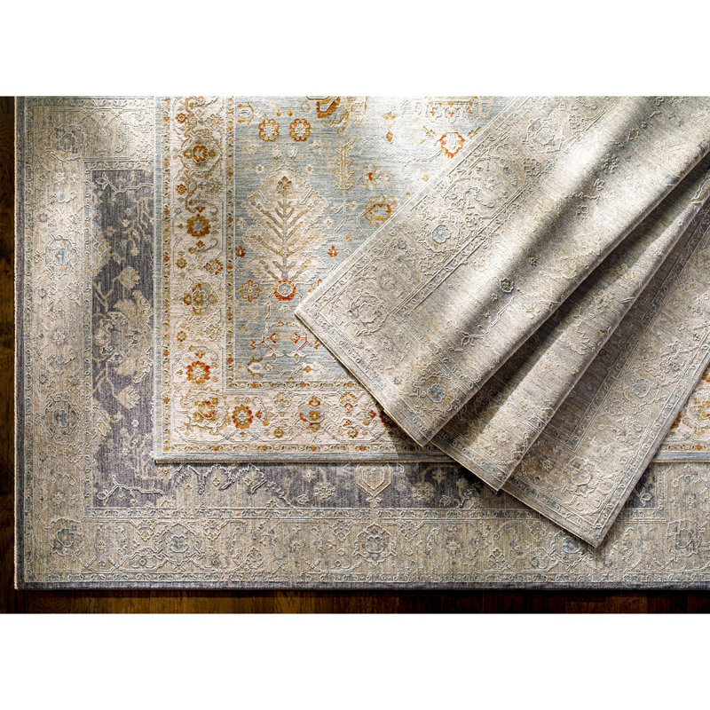 Tapis oriental bleu ciel / gris / rouge brique Finnlagh, Rectangle 9 pi x 12 pi 2 po