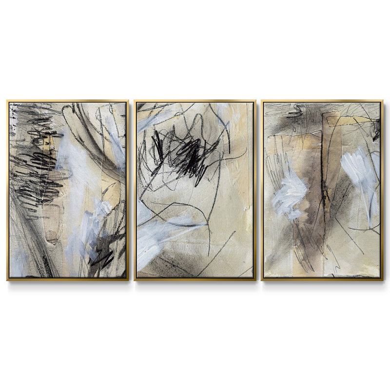 «Masked Notes VI», ensemble de 3 pièces encadrées sur toile, Encadrement doré, H 27 po x l 54 po x P 2 po