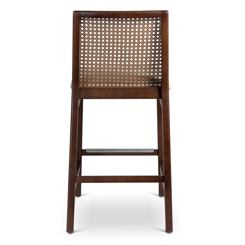 Modern Brazilian Nardia Cane Bar Stool, Counter Stool (25.5" Seat Height), Medley Ivory/Brown/Natural