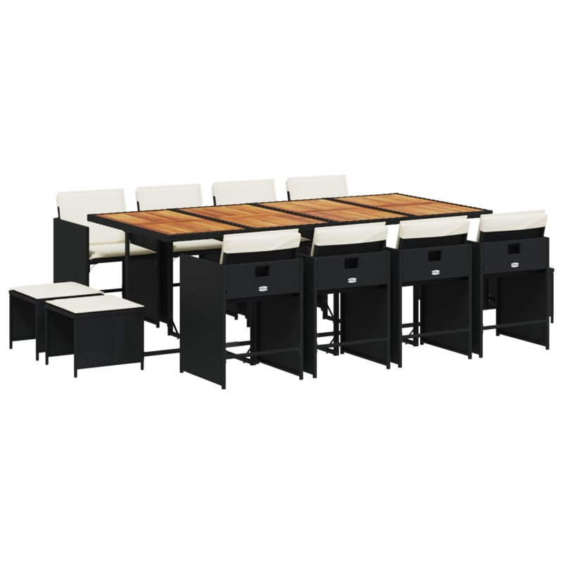 Ensemble de 12 chaises de patio en rotin noir et blanc crème, Noir