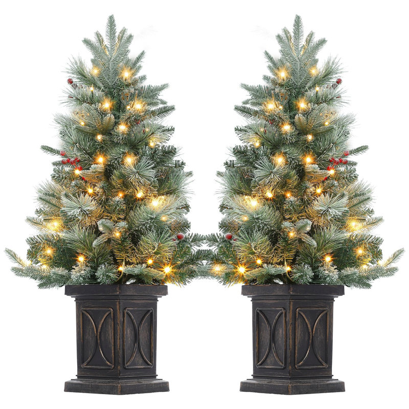 2Pcs 3 Ft Pre-Lit Christmas Tree, Artificial Christmas Trees with Base, Xmas Trees with 78 LED Lights
