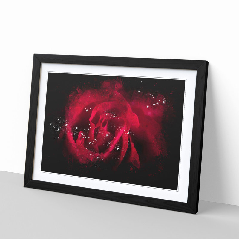 Drops Upon A Red Rose Paint Splash - Picture Frame Graphic Art, 33cm H x 45cm W x 2cm D, Black Framed