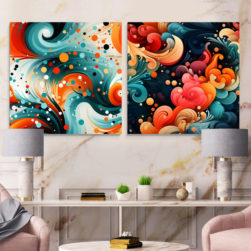 Corjan - Ensemble de 2 verres muraux abstraits géométriques en acrylique, H 36 po x l 73 po