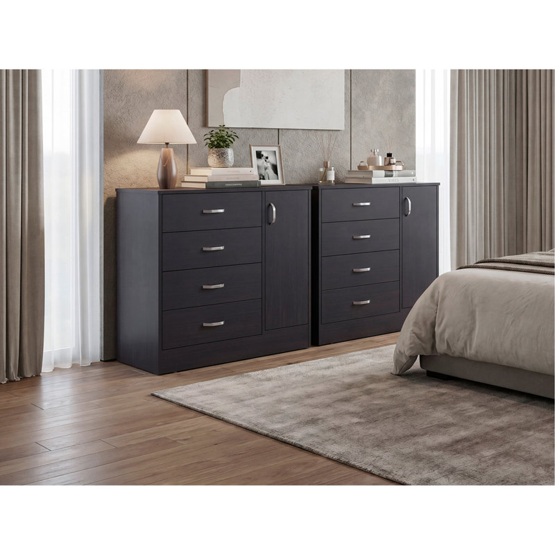 Ensemble de 2 commodes Lund, style minimaliste, mobilier de chambre à coucher grande capacité, wengé