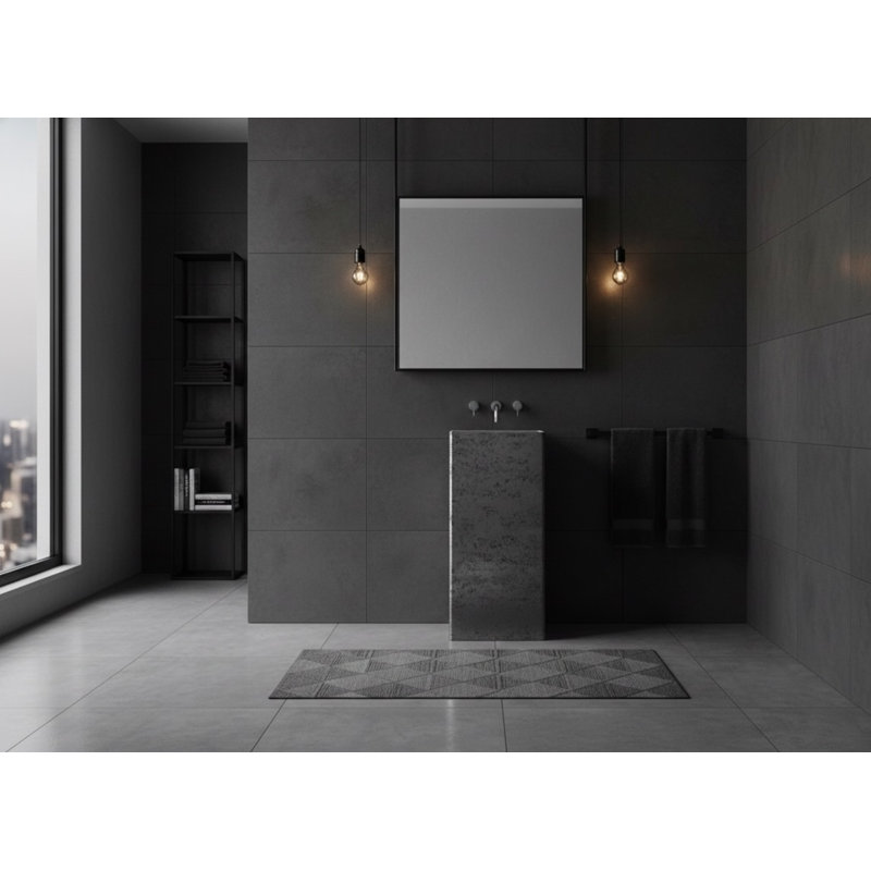 Vast Studio 33.5” Tall Textured Aged Silver/Gray Freestanding Pedestal Sink – Rectangular Basin with Metallic Luxury Finish & Modern Minimalist Spa-Inspired Design