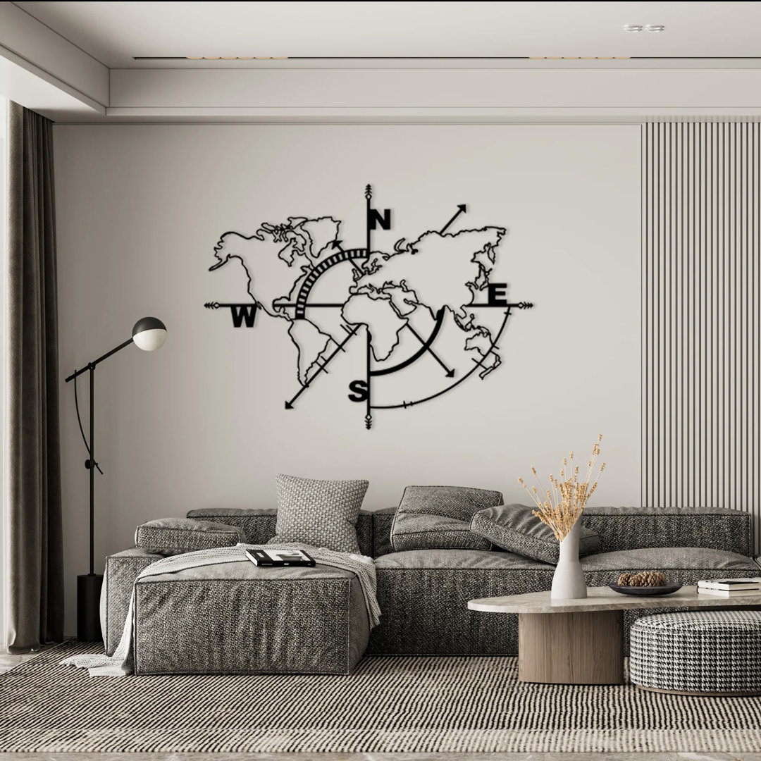 World Map with Compass Wall Décor
