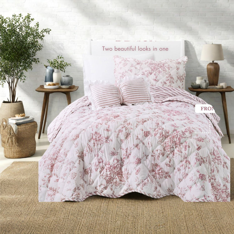 Ensembles de literie en microfibre douce, courtepointe florale rose TG pour maison moderne