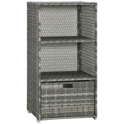 Outsunny Valet Pool Towel Rack with Waterproof PE Plastic Rattan Wicker Storage Organizer with Indoor Outdoor Spa, Gray