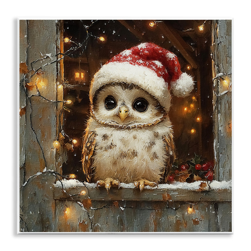 Plaque murale festive hibou avec lumières des Fêtes, design par Riley B