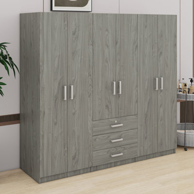 Armoire classique en bois à 6 portes avec tiroirs pratiques