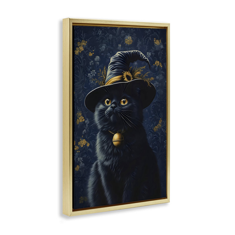 Cadre flottant Mystical Blue Witch Cat, design par Arlington Prints, H 25 po x l 17 po, Cadre flottant métallique doré