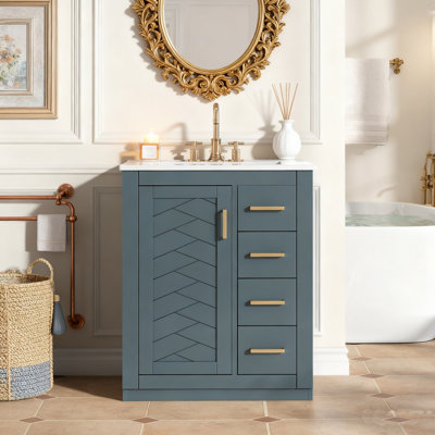 Meuble-lavabo simple 24 po avec lavabo intégré en céramique pour petits espaces