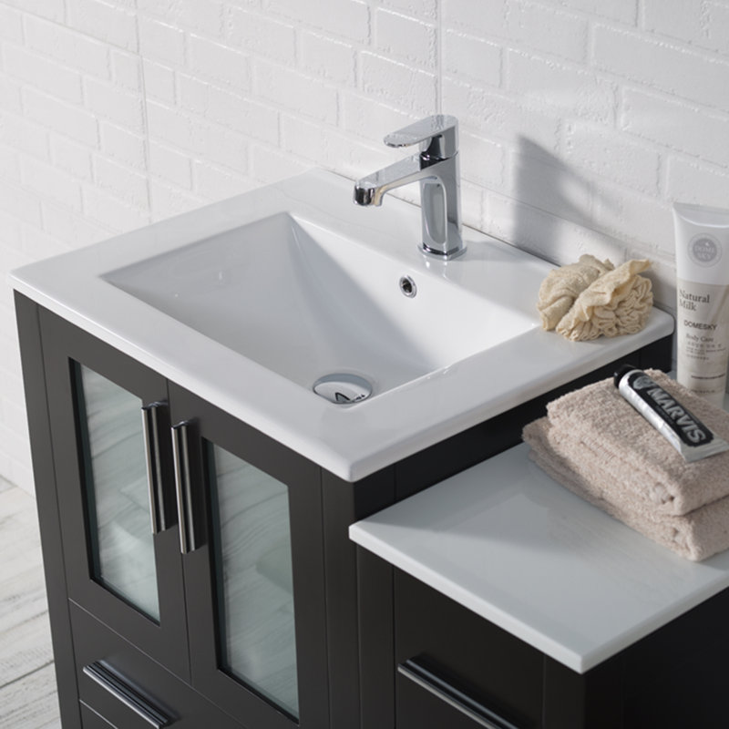 Espresso 36" Single Vanity with Ceramic Sink and Side Cabinet