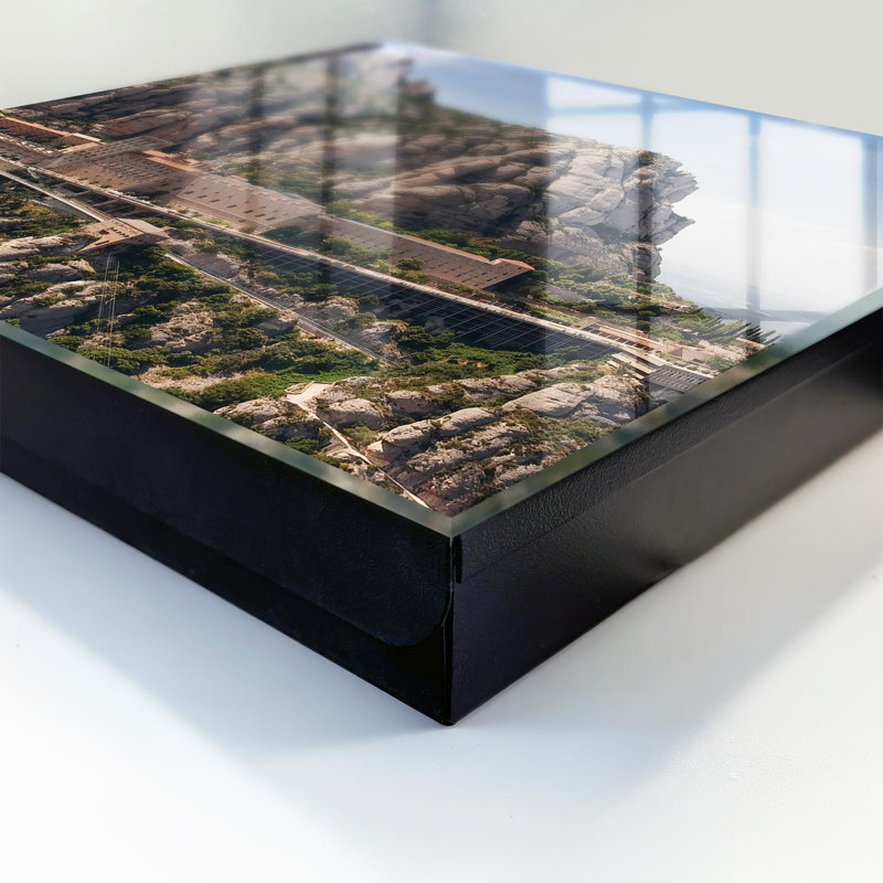 Key cabinet for home, Opens to the right, 30x30x5, White, A mountain landscape enriched by a monastery, 