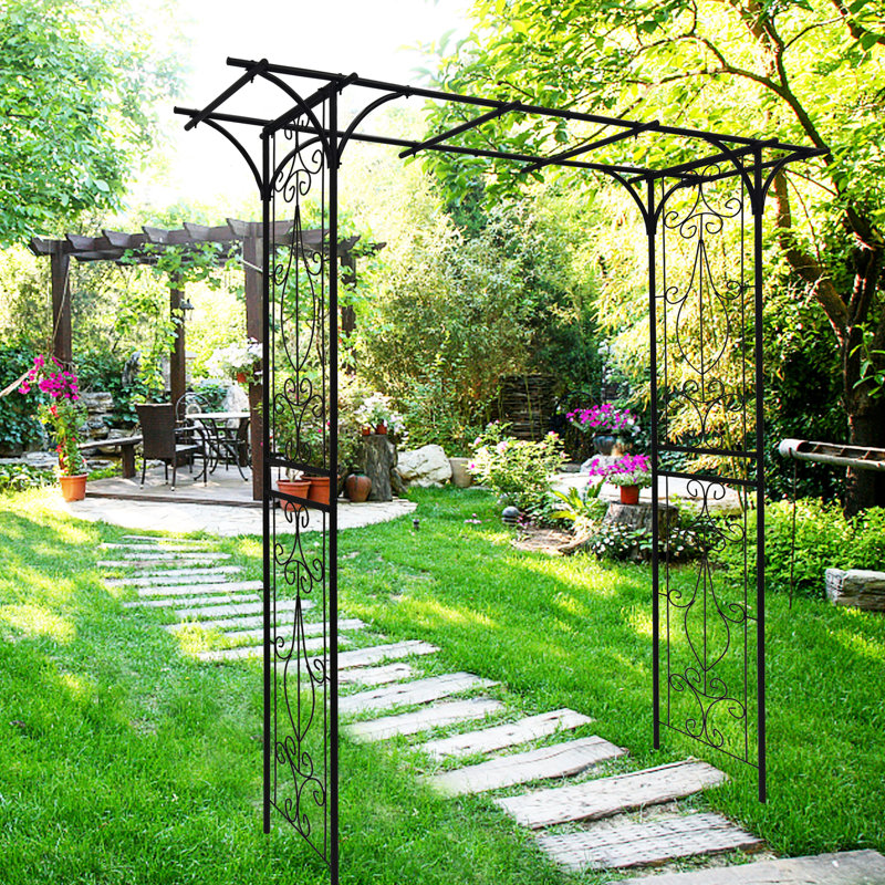 Arche de jardin en métal 80,3 po x 20,99 po x 81,1 po, noire, décorée gracieusement avec des plantes grimpantes